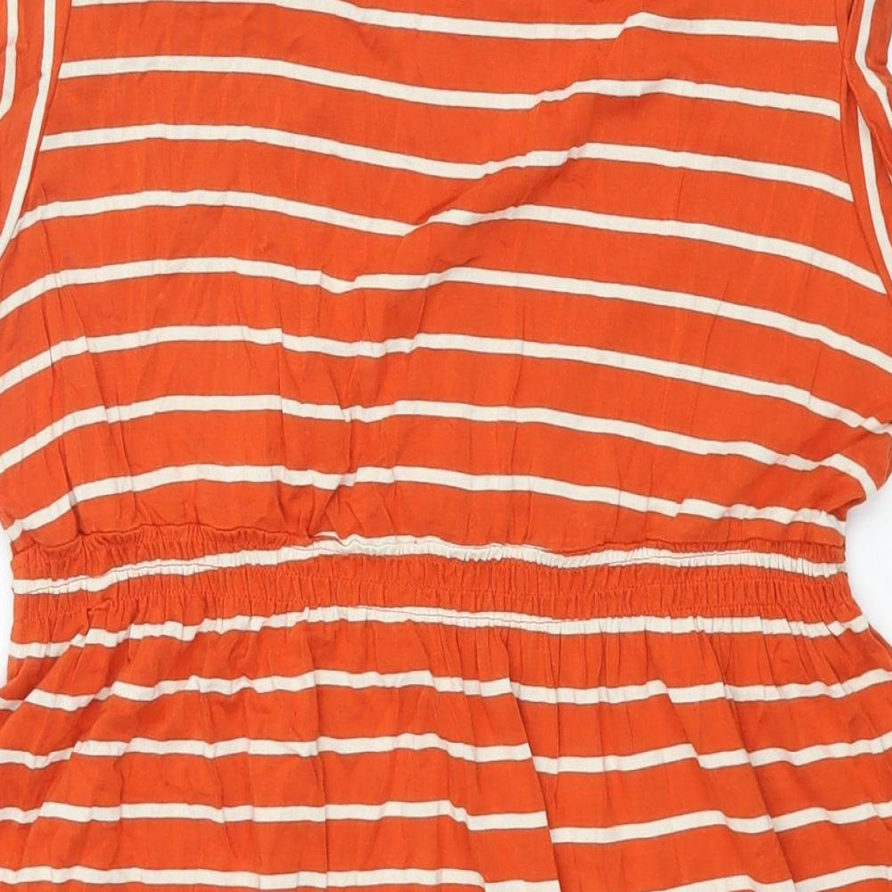 mamas & papas Womens Red Striped Viscose Shift Size 14 Round Neck Button