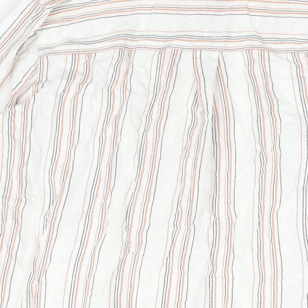 New Look Womens White Striped Cotton Basic Button-Up Size 14 Collared