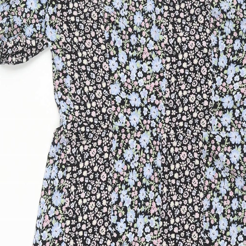 Brand and care label for Miss Selfridge women’s multicoloured floral polyester shift, size UK 6, v-neck button