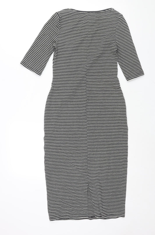 Goldi Womens Grey Striped Polyester Pencil Dress Size S Round Neck Pullover