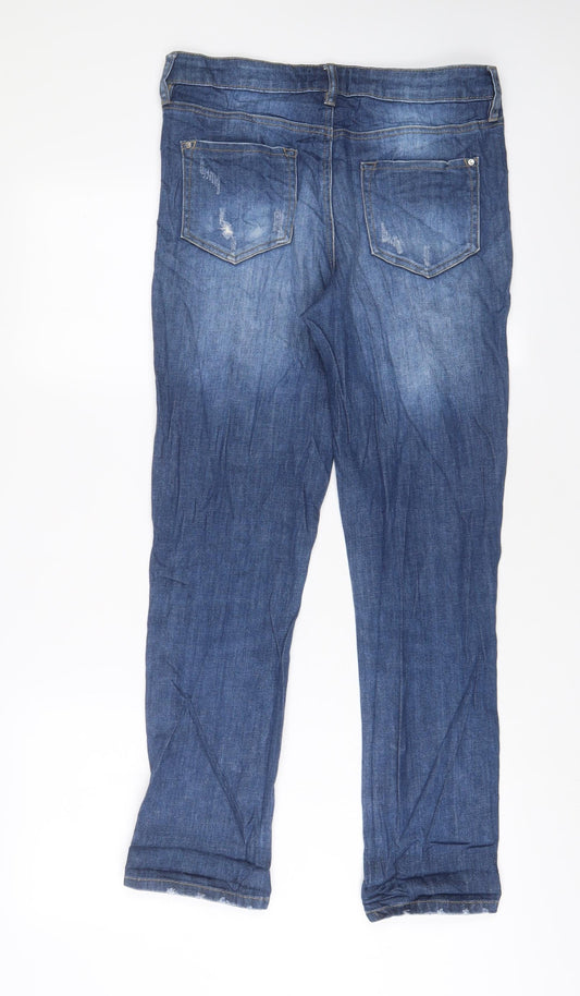 F&F Womens Blue Cotton Straight Jeans Size 10 L28 in Regular Zip