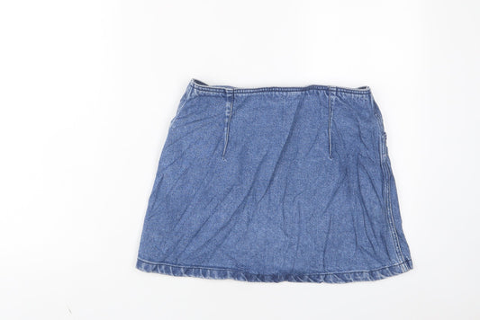 Topshop Womens Blue Cotton A-Line Skirt Size 28 in Button
