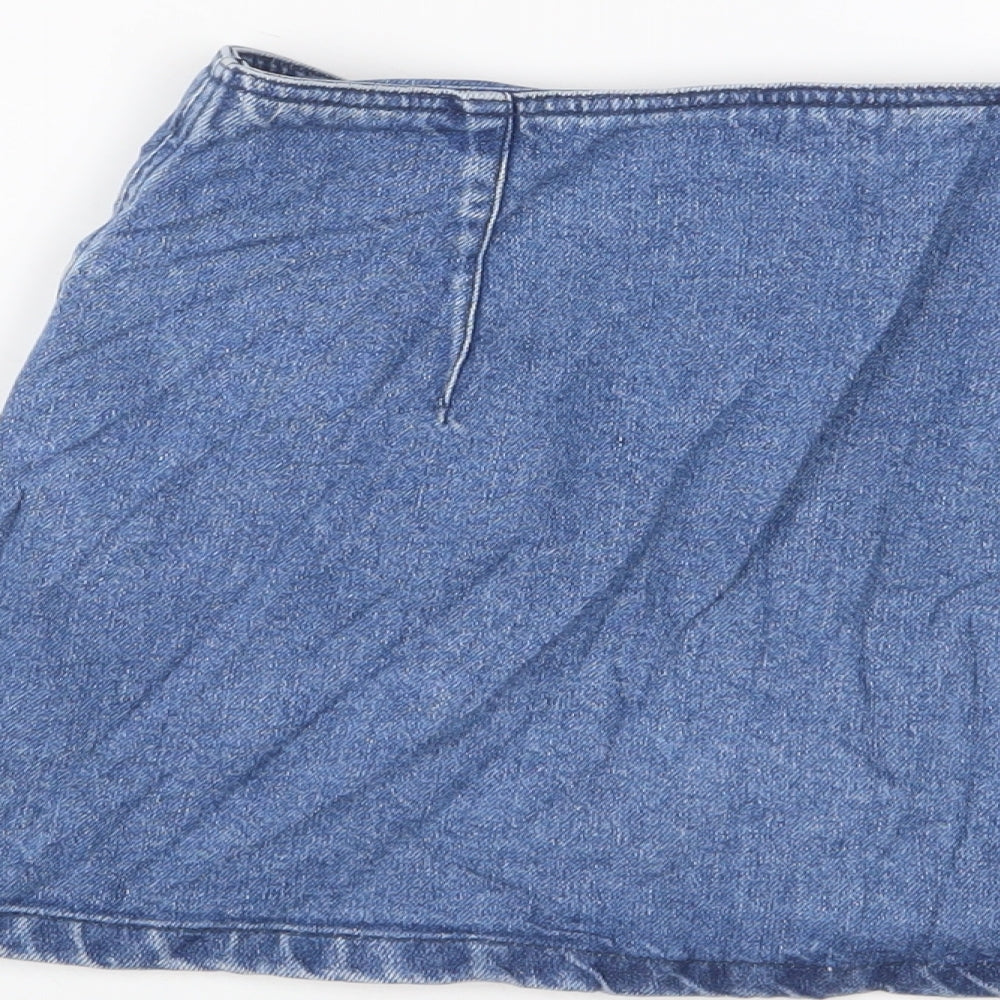 Topshop Womens Blue Cotton A-Line Skirt Size 28 in Button