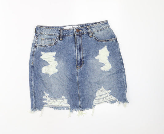 Hollister Womens Blue Cotton A-Line Skirt Size 28 in Zip - Distressed