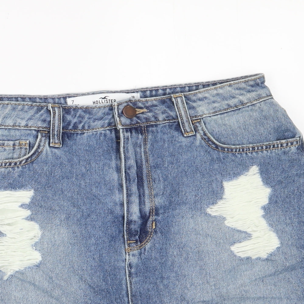Hollister Womens Blue Cotton A-Line Skirt Size 28 in Zip - Distressed