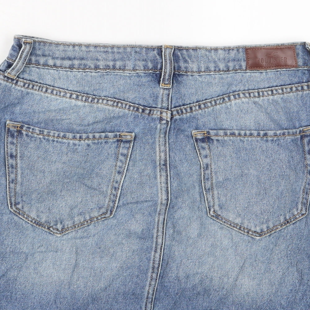 Hollister Womens Blue Cotton A-Line Skirt Size 28 in Zip - Distressed