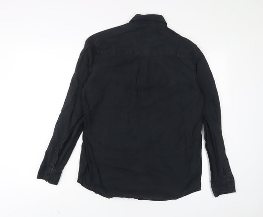 Topman Mens Black Cotton Button-Up Size S Collared Button