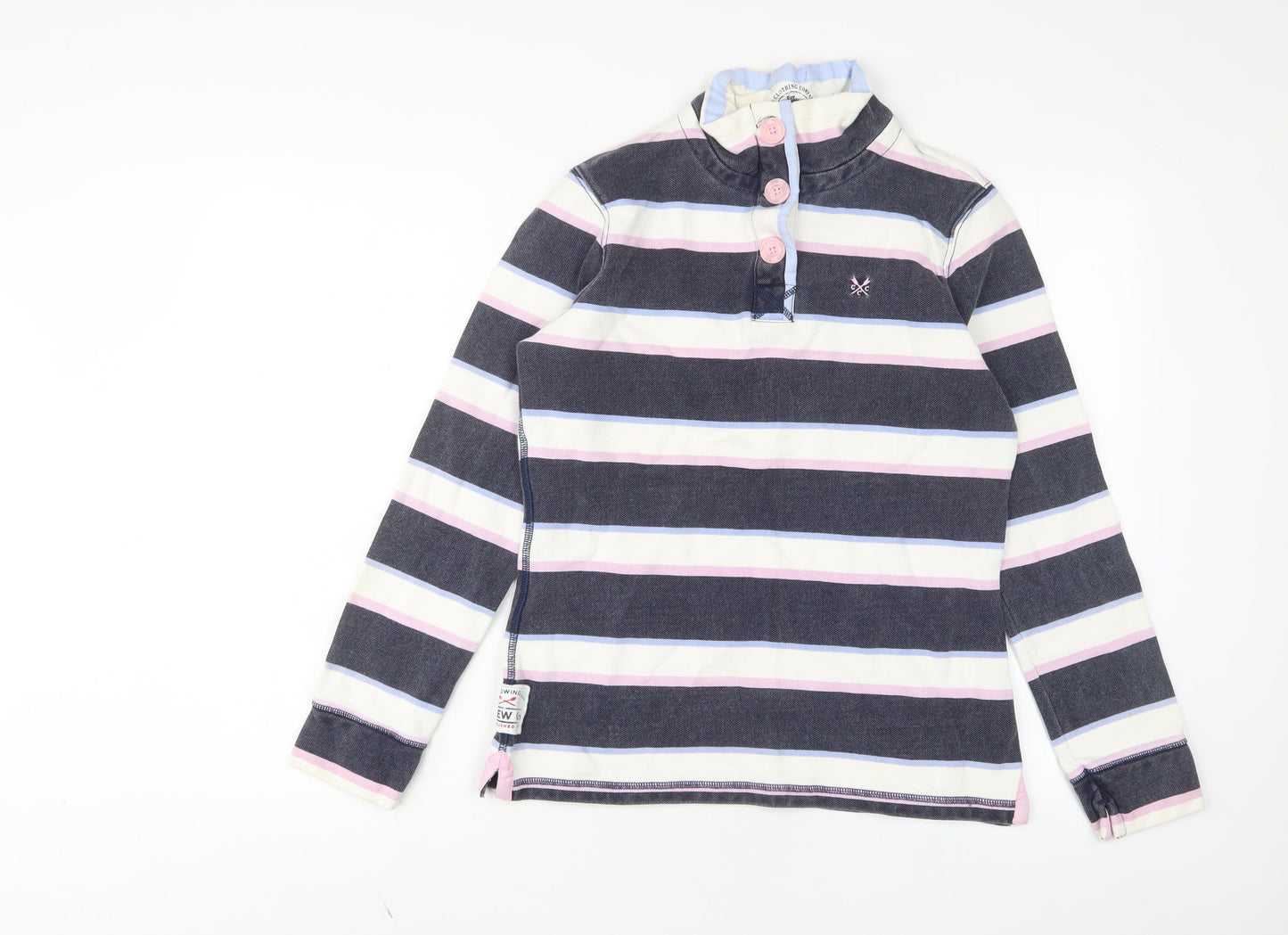 Crew Clothing Womens Multicoloured Striped Cotton Pullover Sweatshirt Size 8 Button - Embroidered
