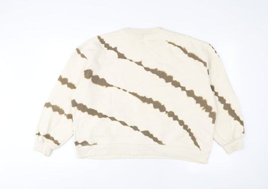 Zara Womens Beige Geometric Cotton Pullover Sweatshirt Size S Pullover