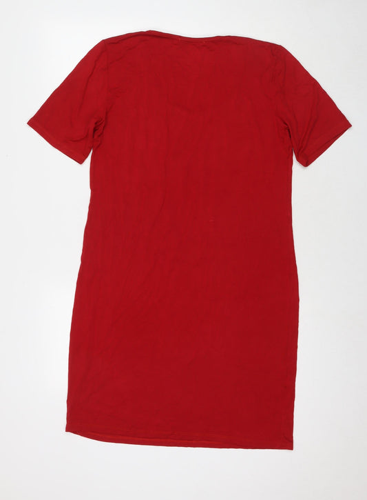 Domiti Womens Red Viscose T-Shirt Dress Size M Round Neck Pullover