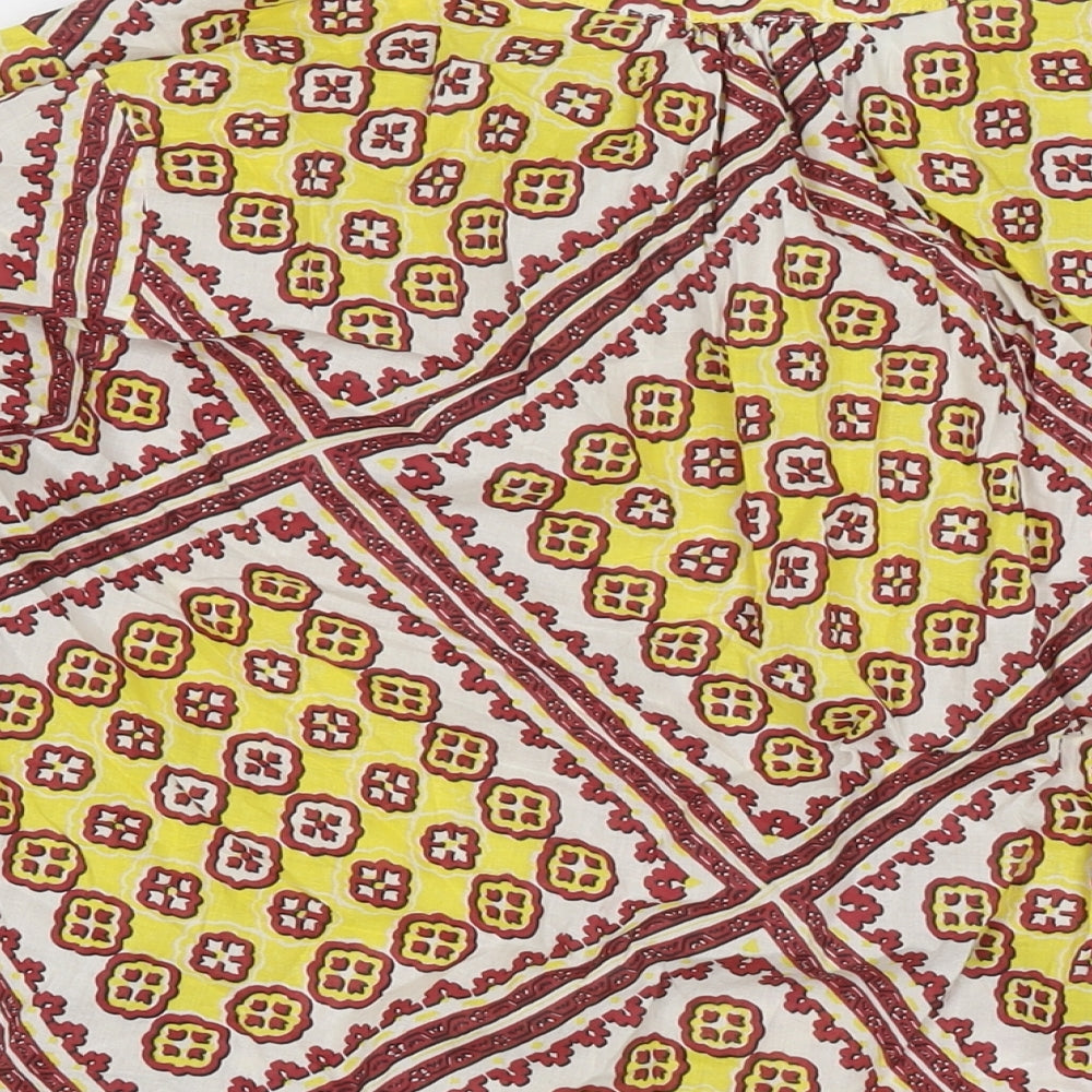 Marks and Spencer Womens Yellow Geometric Cotton Basic Blouse Size 16 V-Neck