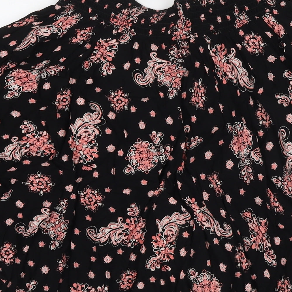LASCANA Womens Black Floral Viscose Pleated Skirt Size 10