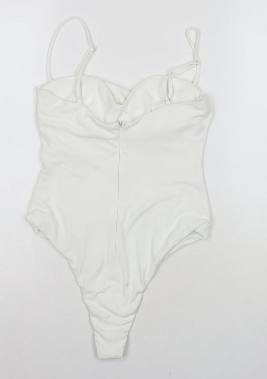 Zara Womens White Polyester Bodysuit One-Piece Size S Snap