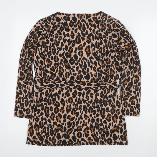 Boohoo Womens Multicoloured Animal Print Kimono Blazer Size 4 Tie - Leopard Print