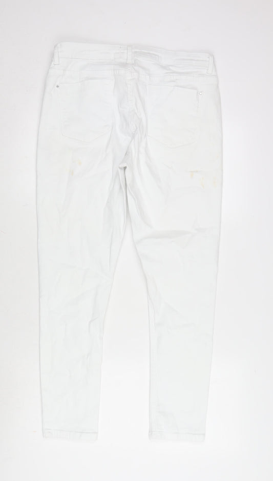 Dorothy Perkins Womens White Cotton Blend Straight Jeans Size 12 L27 in Regular Zip
