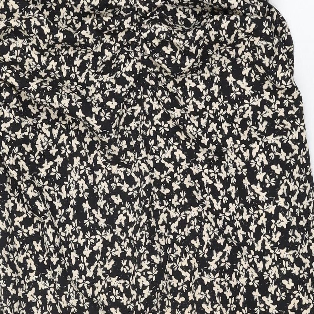 Zara Womens Black Floral Polyester Flare Skirt Size L Zip