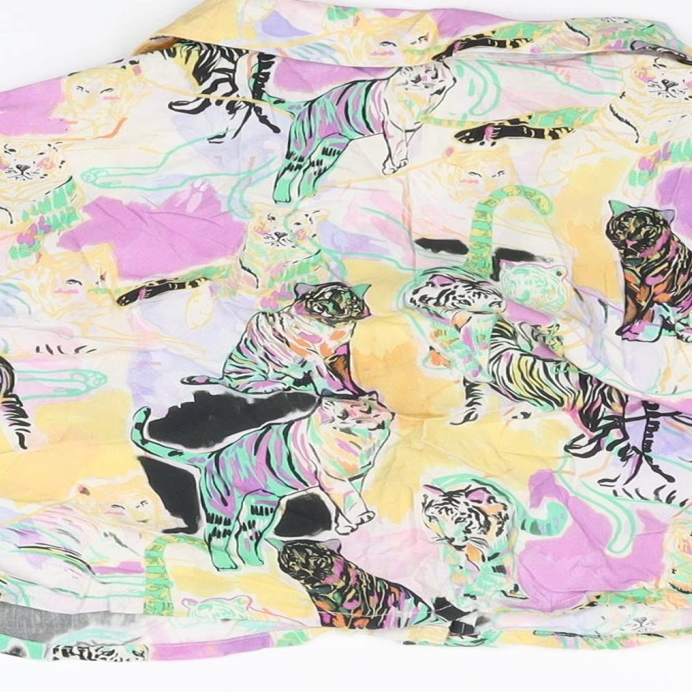 Pull&Bear Womens Multicoloured Geometric Polyester Cropped Button-Up Size S Collared
