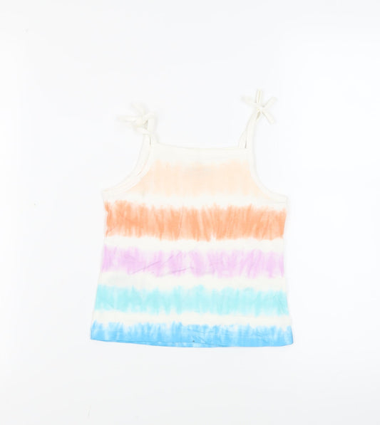Marks and Spencer Girls Multicoloured Striped Cotton Camisole Tank Size 4-5 Years Square Neck Pullover