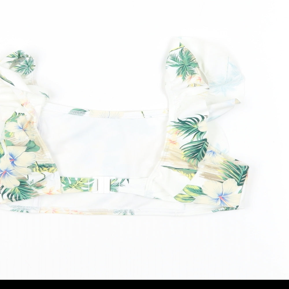 Brand and care label for Marks & Spencer girls’ white floral polyamide cropped tank, size 10-11, years square neck - swim top