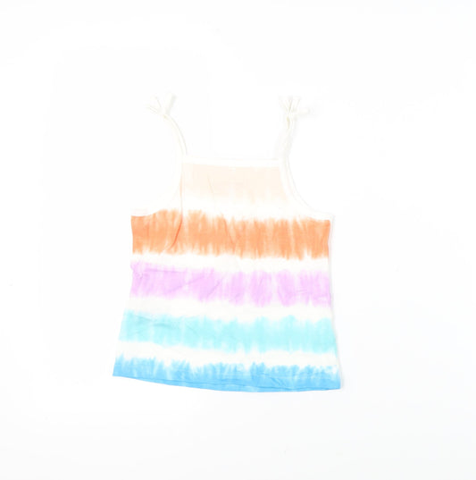 Marks and Spencer Girls Multicoloured Striped Cotton Camisole Tank Size 5-6 Years Square Neck Pullover