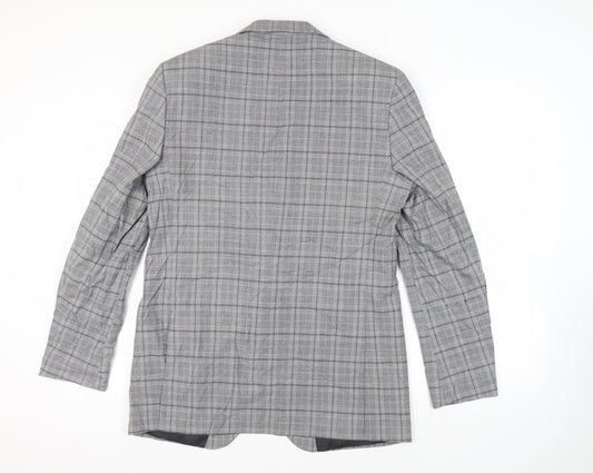 Marks and Spencer Mens Grey Plaid Polyester Jacket Blazer Size 42 Regular