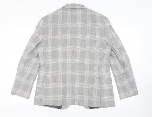 Marks and Spencer Mens Grey Plaid Polyester Jacket Suit Jacket Size 46 Regular
