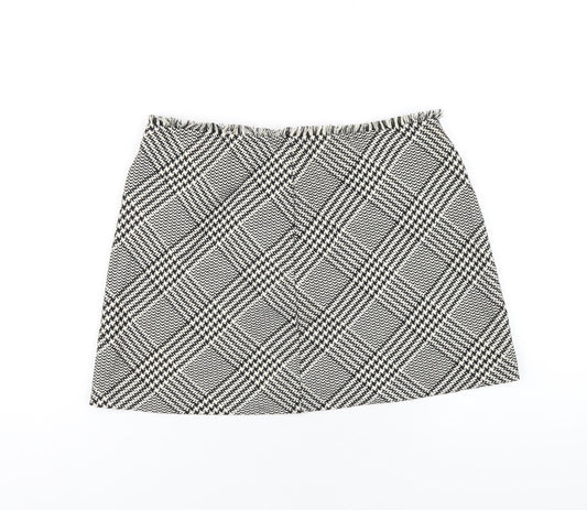 Zara Womens Black Plaid Polyester Mini Skirt Size M Zip