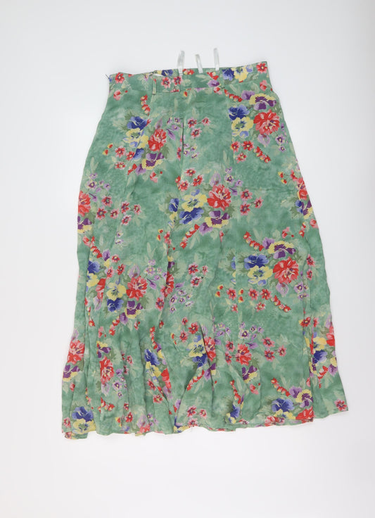 Bianca Womens Green Floral Polyester A-Line Skirt Size 30 in Zip