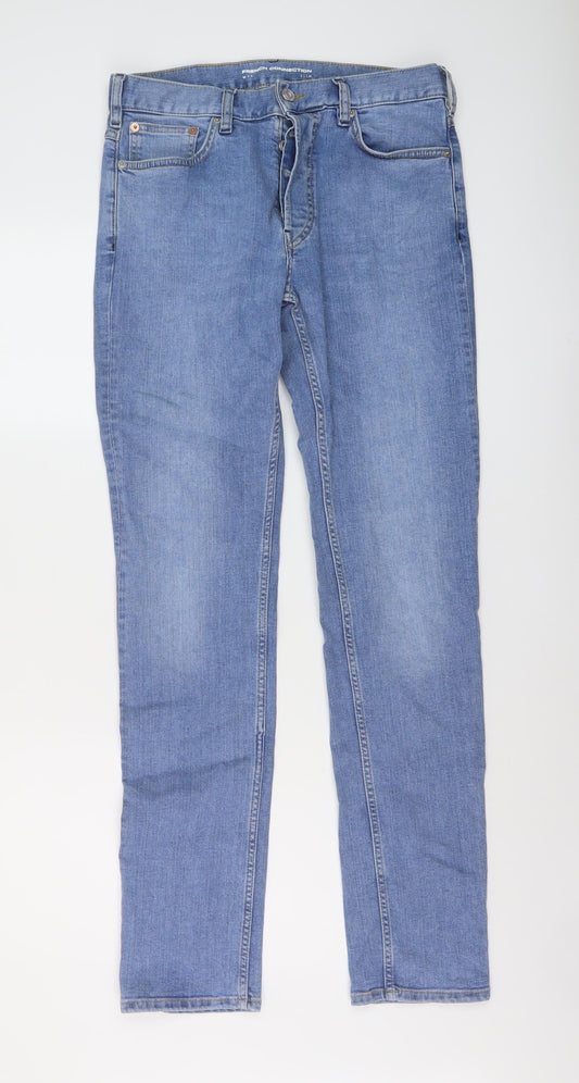 Additional front view of French Connection men’s blue cotton skinny jeans, size 30, in, 32-inch leg slim button