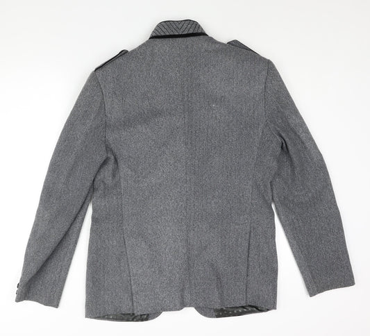 Astonia Mens Grey Herringbone Polyester Jacket Blazer Size 40 Regular - No Lapel Velvet Trim