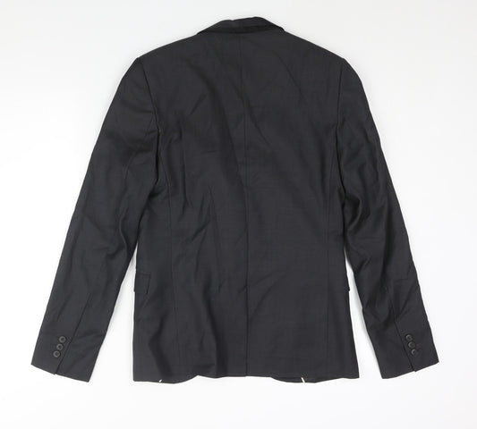 Topman Mens Grey Wool Jacket Suit Jacket Size 36 Regular - Satin Trim
