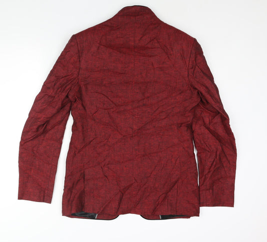 Leemans Mens Red Polyester Jacket Suit Jacket Size 38 Regular - Velvet Trim Detail