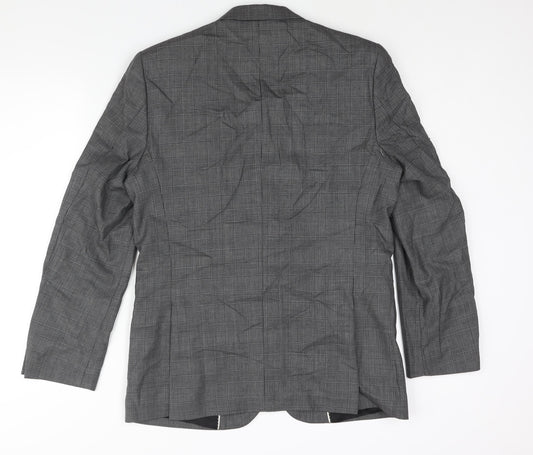 H&M Mens Grey Check Wool Jacket Suit Jacket Size 40 Regular
