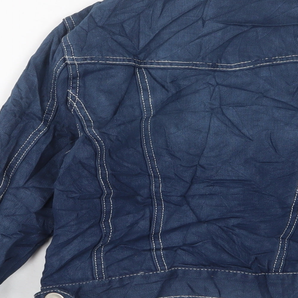 Brand and care label for Attitude girls’ blue jacket, size 12-13, years button