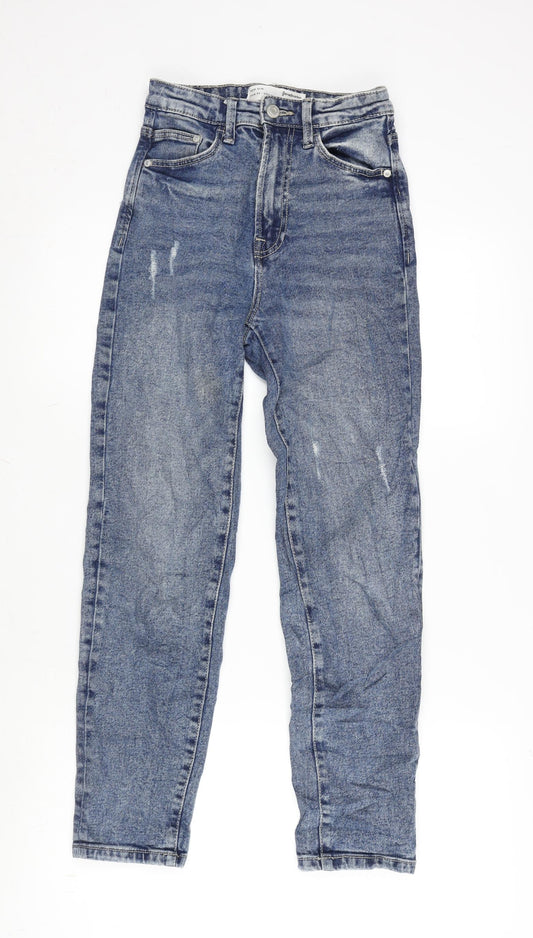 Stradivarious Womens Blue Cotton Blend Straight Jeans Size 4 L26 in Regular Zip