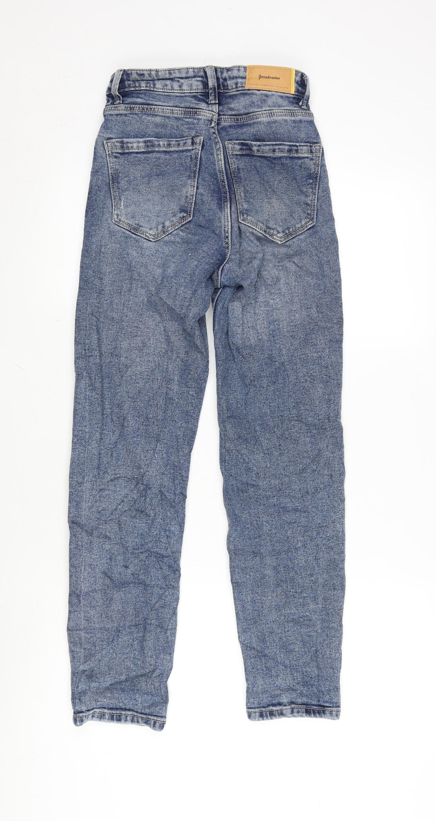 Stradivarious Womens Blue Cotton Blend Straight Jeans Size 4 L26 in Regular Zip