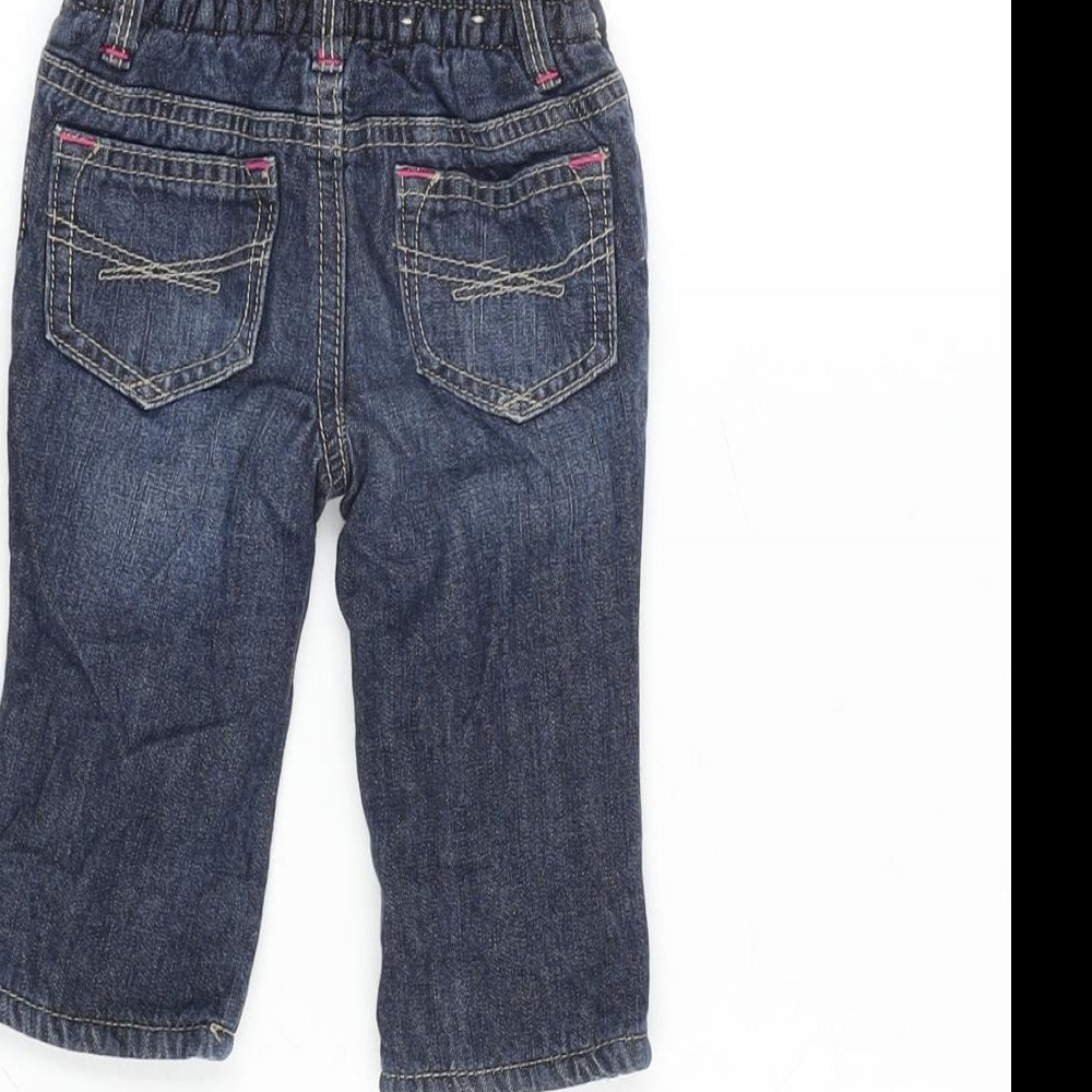 Brand and care label for Gap boys’ blue cotton capri jeans, size 3-6, months snap - inside leg 8in - waist 8-inch.