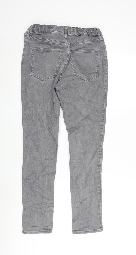 H&M Girls Grey Cotton Straight Jeans Size 13-14 Years L27.5 in Regular Zip