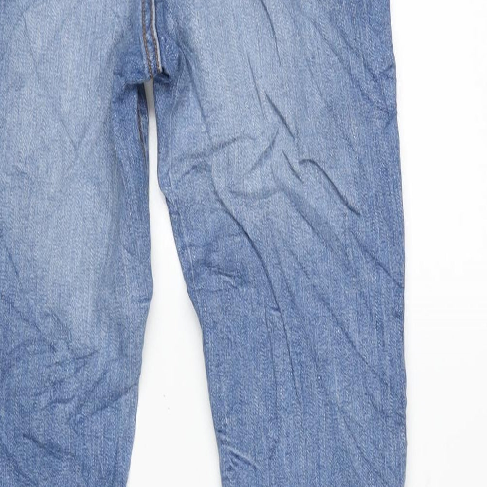 Brand and care label for Denim & Co. women’s blue cotton blend tapered jeans, size UK 6, 29-inch leg regular zip
