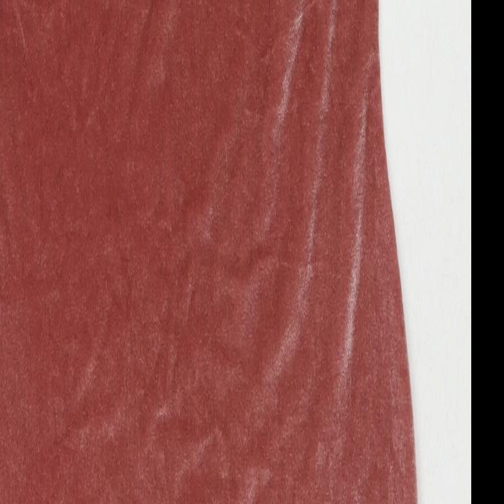 Brand and care label for Missguided women’s pink polyester bodycon, size UK 8, halter button