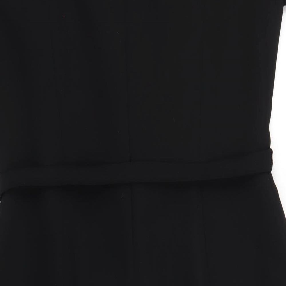 Brand and care label for Roman women’s black polyester pencil dress, size UK 12, square neck zip
