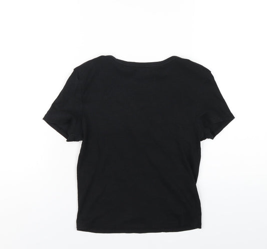 Brave Soul Womens Black Cotton Basic T-Shirt Size M V-Neck