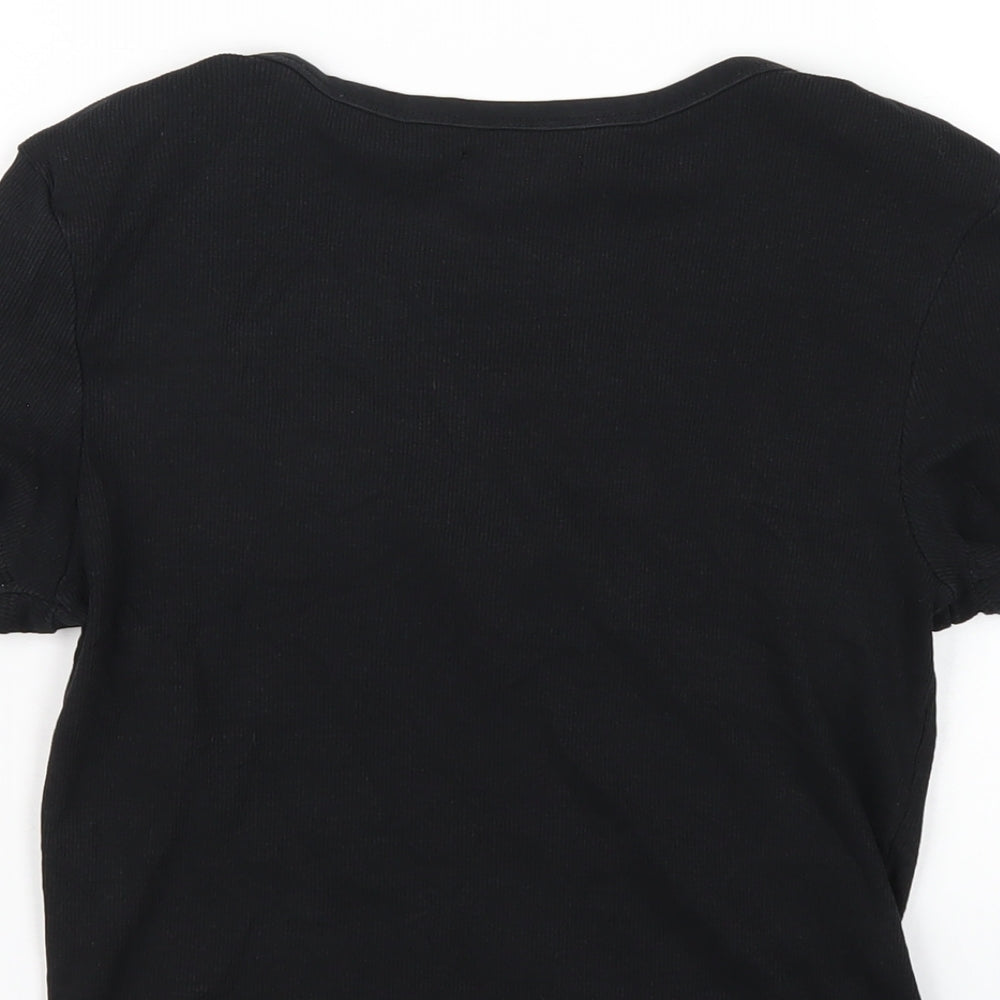 Brave Soul Womens Black Cotton Basic T-Shirt Size M V-Neck