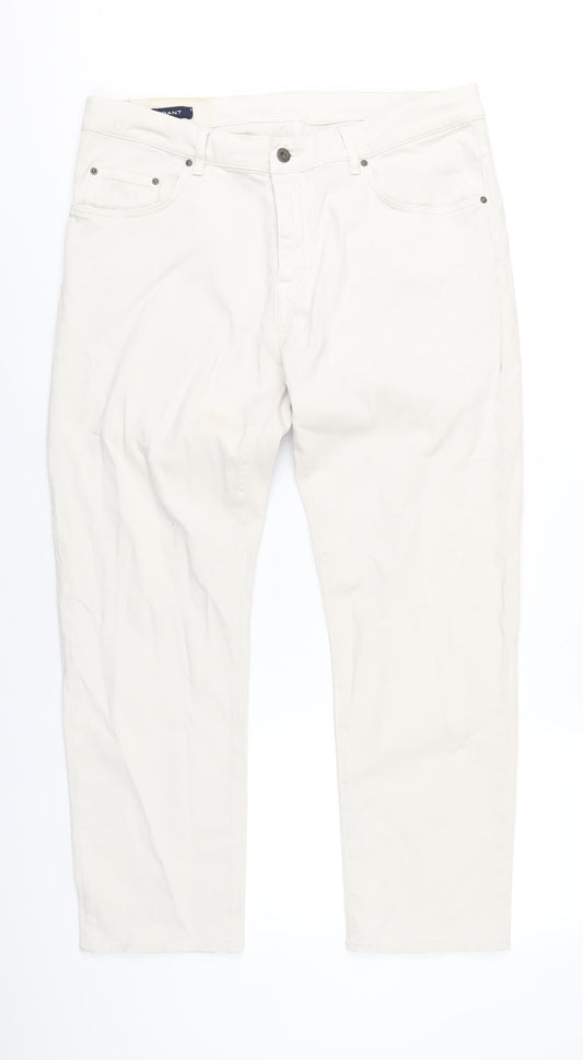 GANT Mens Ivory Cotton Tapered Jeans Size 38 in L32 in Regular Zip