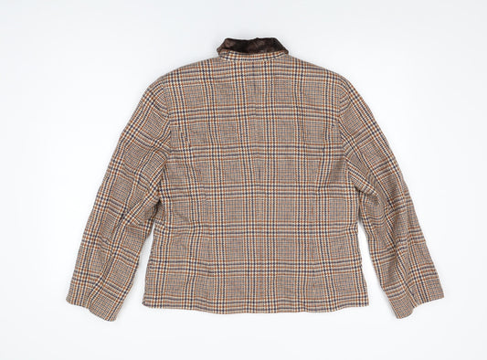 Mable Womens Brown Geometric Jacket Coat Size 16 Zip