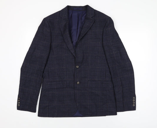 Moss London Mens Blue Plaid Polyester Jacket Suit Jacket Size 38 Regular
