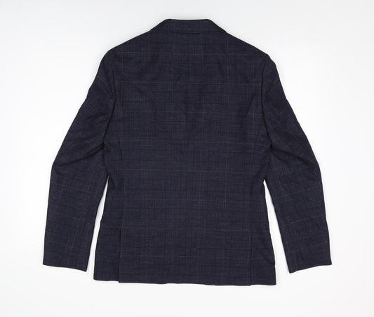 Moss London Mens Blue Plaid Polyester Jacket Suit Jacket Size 38 Regular