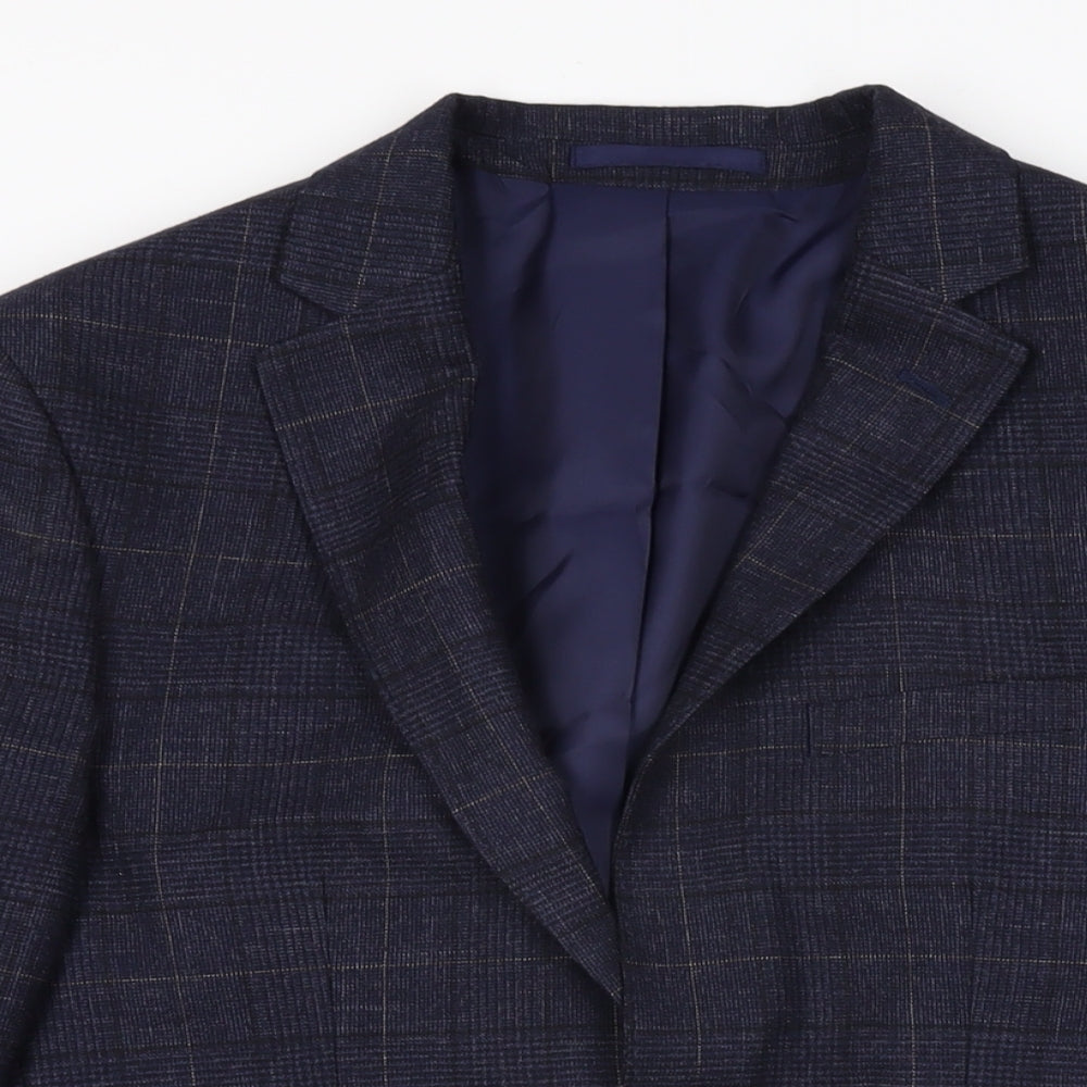Moss London Mens Blue Plaid Polyester Jacket Suit Jacket Size 38 Regular