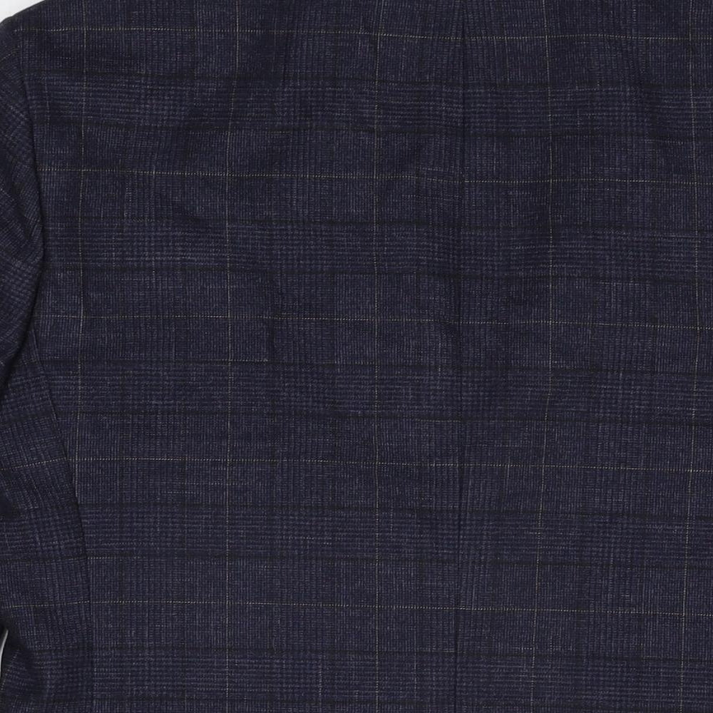 Moss London Mens Blue Plaid Polyester Jacket Suit Jacket Size 38 Regular