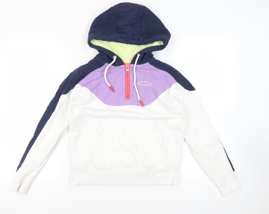 Jack Wills Womens White Colourblock Cotton Pullover Hoodie Size 4 Zip - Logo